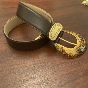 Lady Captiva Leather Belt Brown Gold Large Buckle
